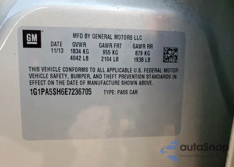 2014 Chevrolet Cruze Ls from USA, damaged, VIN 1G1PA5SH6E7236705